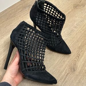 Schutz Black Caged Pointed Toe Heeled Booties 9